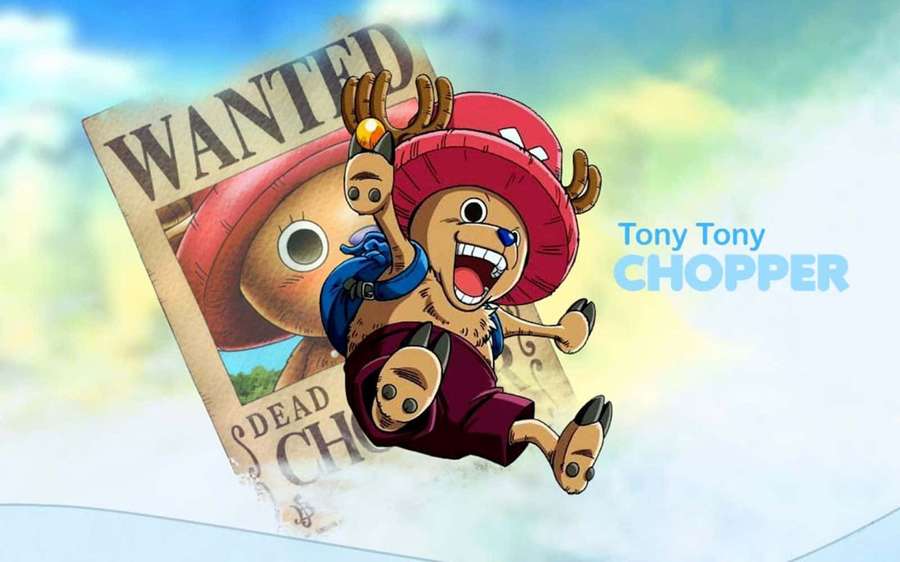 Tony Tony Chopper de One Piece saltando con un cartel de se busca. — Buscado Fondos de pantalla
