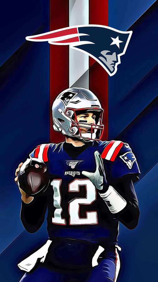Jogador de futebol americano do New England Patriots em uniforme segurando uma bola. — Cabra Tom Brady Papéis de Parede