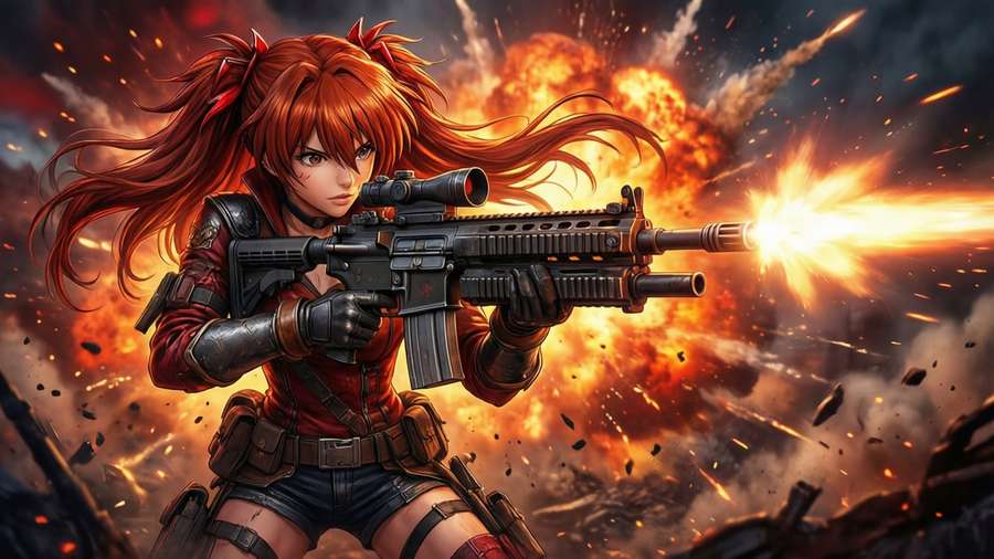 Cagalli unleashes firepower in the heat of battle — Cagalli Yula Athha Wallpaper