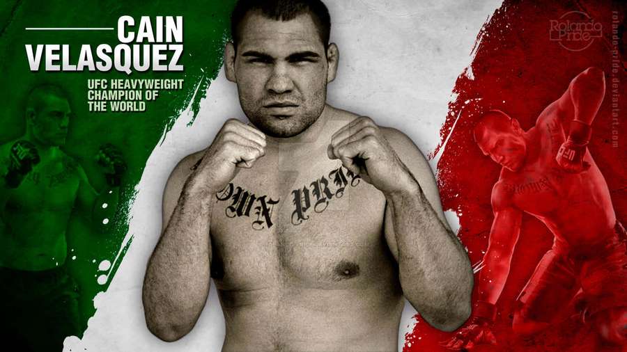 MMA-utøver Cain Velasquez i kampstilling med grønn og rød bakgrunn. — Cain Velasquez Bakgrunner