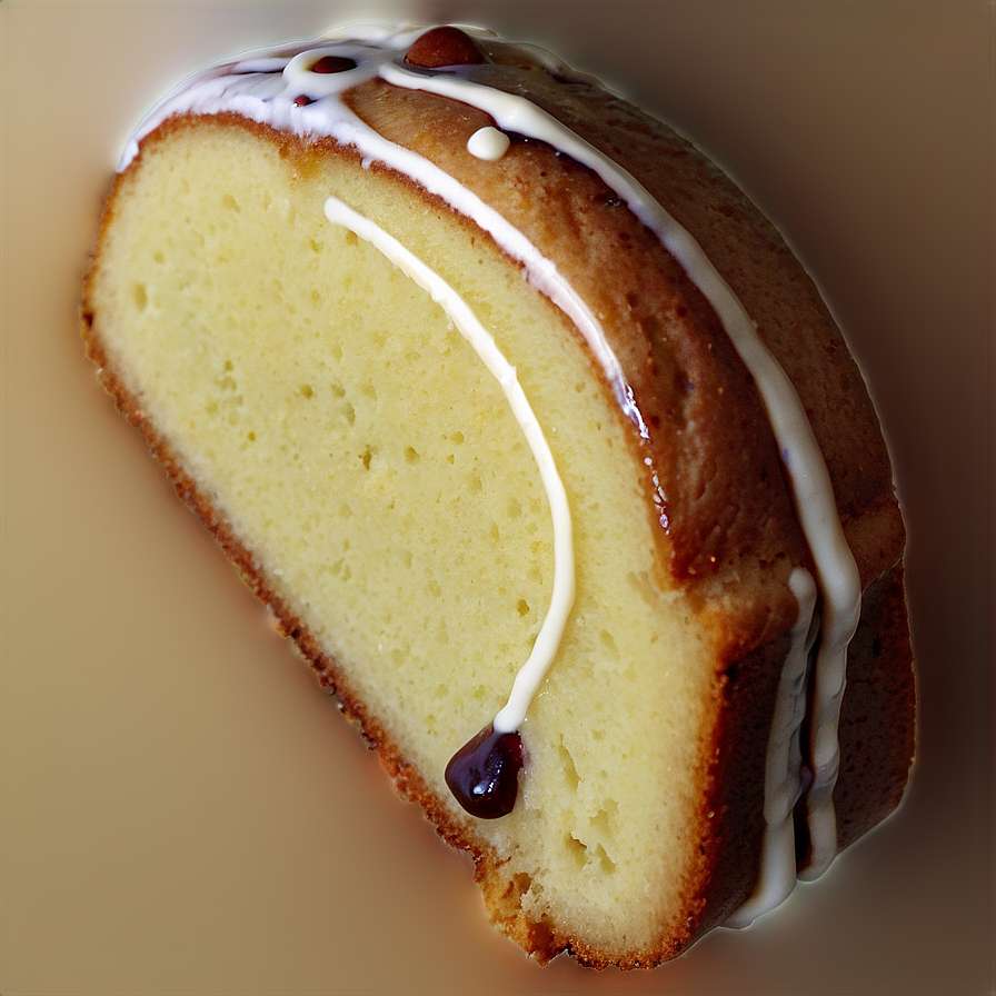 A slice of yellow cake with white icing and chocolate drizzle. — Cake PNG
