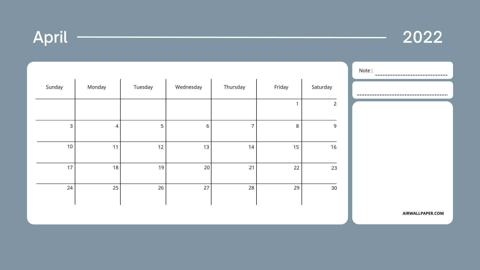 Calendario Aprile 2022 Sfondo