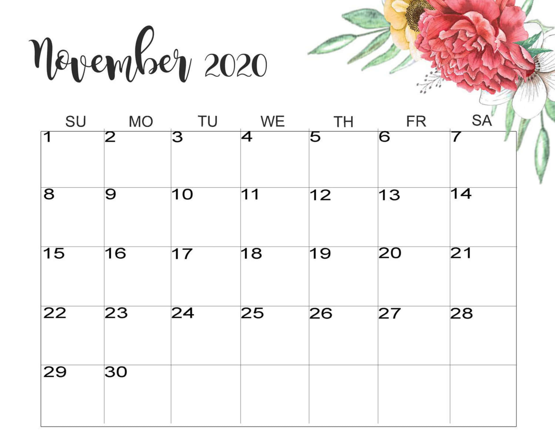 Calendario De Noviembre De 2020 Fondo de pantalla