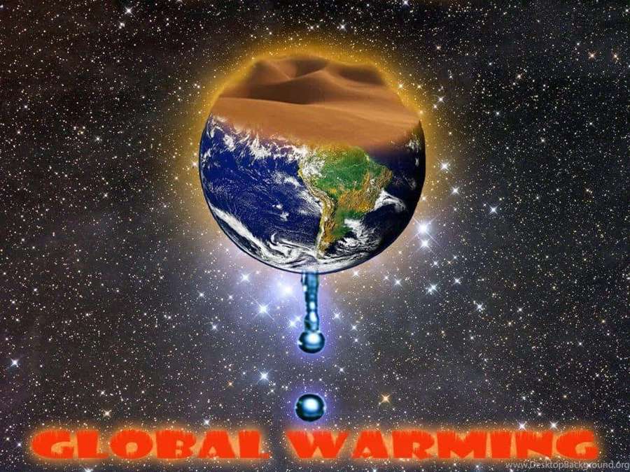 Planeta Tierra mitad desierto mitad azul con una gota cayendo y texto global warming en el espacio. — Calentamiento global Fondos de pantalla