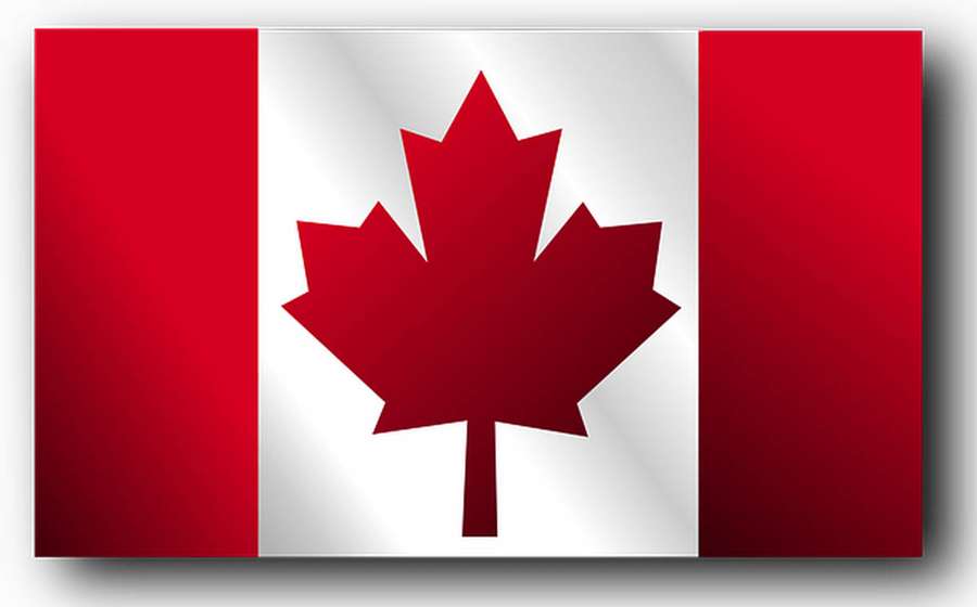 Canadian national flag with red maple leaf on white background. — Canada Flag Background