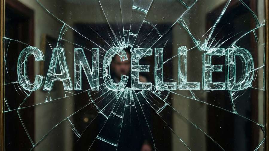 A cancelled word made of shattered glass on a mirror — Cancelled Wallpaper