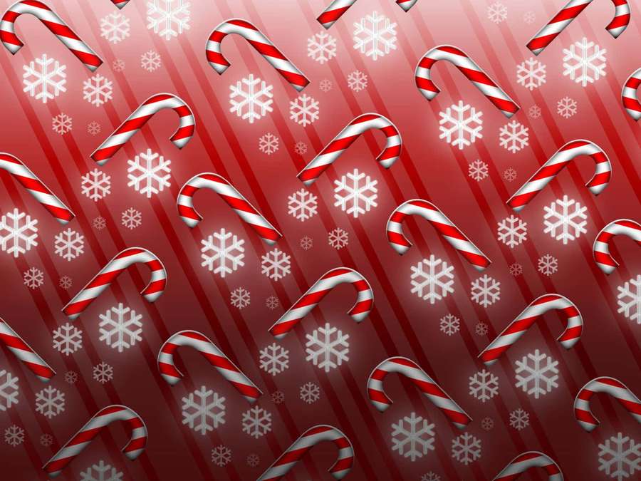 Red and white candy cane and snowflake holiday pattern background. — Candy Cane Background