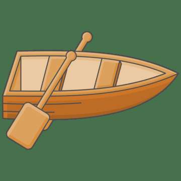 A cartoon wooden rowboat with an oar on a green background. — Canoeing Background