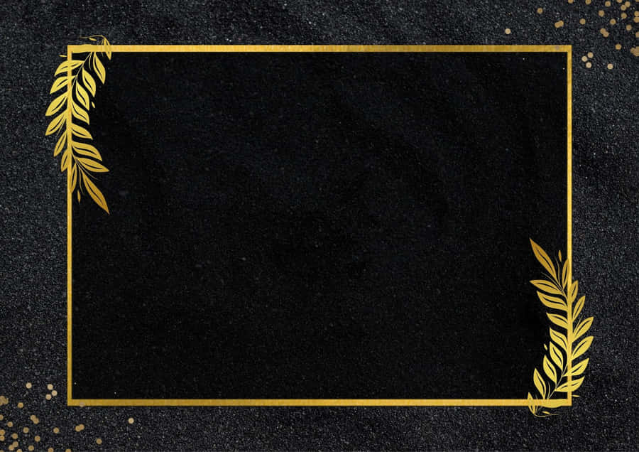 Gold laurel wreath frame on black textured background with glitter accents. — Canva Background