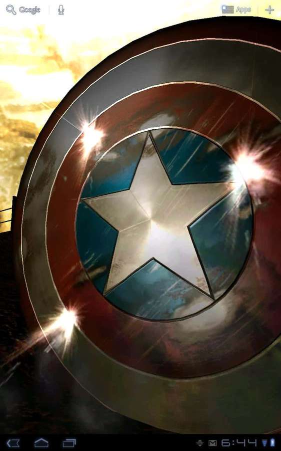 Escudo del Capitán América con emblema de estrella reflejando luces brillantes. — Capitán América Android Fondos de pantalla