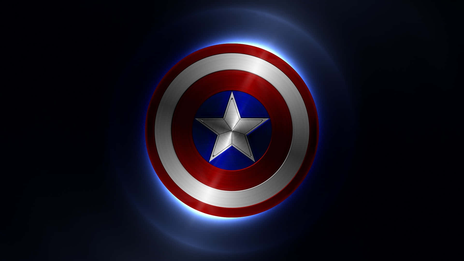 Captain America shield glowing with blue aura against dark background — Captain America Shield Wallpaper