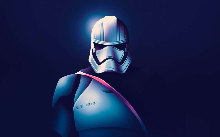 Stormtrooper in blue and pink glowing armor against dark background — Captain Phasma Wallpaper