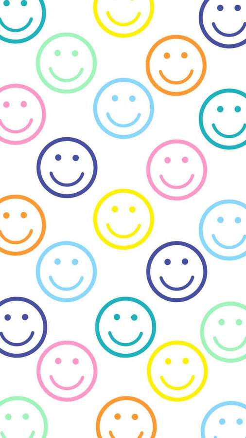Caritas sonrientes vibrantes en tonos pastel y audaces sobre un fondo blanco. — Cara Sonriente Azul Preppy Fondos de pantalla