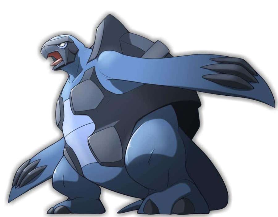 A blue armored turtle Pokémon roaring with sharp claws. — Carracosta Wallpaper