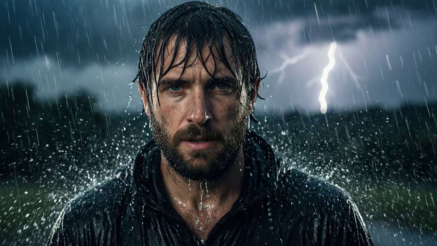 Cinematic shot of Carracosta in a heavy rainstorm with lightning. — Carracosta Picture