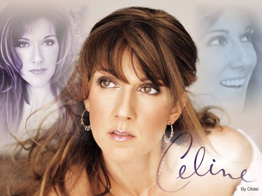 Celine Dion portrait with translucent pastel versions of her face in background. — Celine Dion Picture