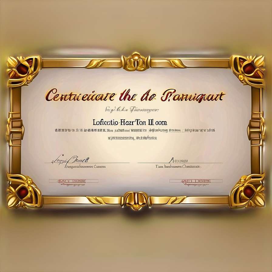 A decorative golden certificate with red gems and cursive text. — Certificate Border PNG