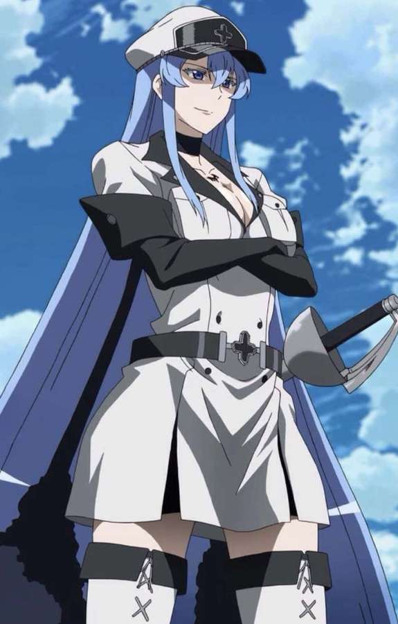 Garota de anime em uniforme branco segurando espada sob céu azul — Céu azul Papéis de Parede