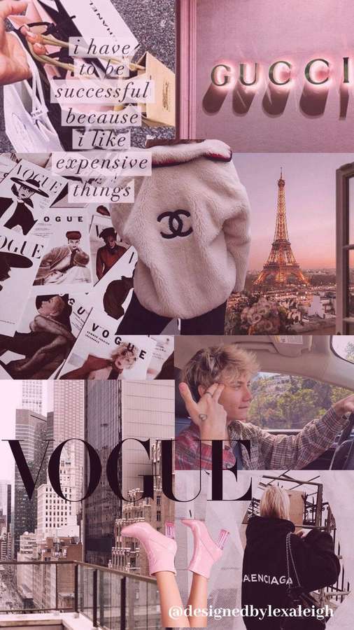 Luxusmode-Collage mit Gucci Chanel Vogue und Eiffelturm — Chanel Bilder