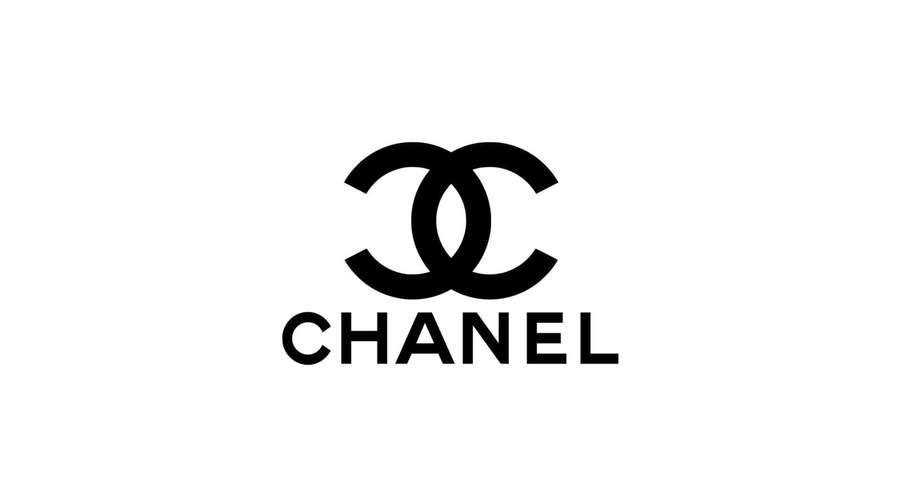 Chanel logo with interlocking CCs and brand name in black on white. — Chanel Logo Background