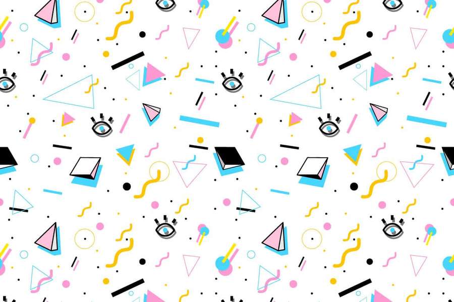 Colorful retro pattern with eyes triangles and shapes on white background — Charlottetown Picture
