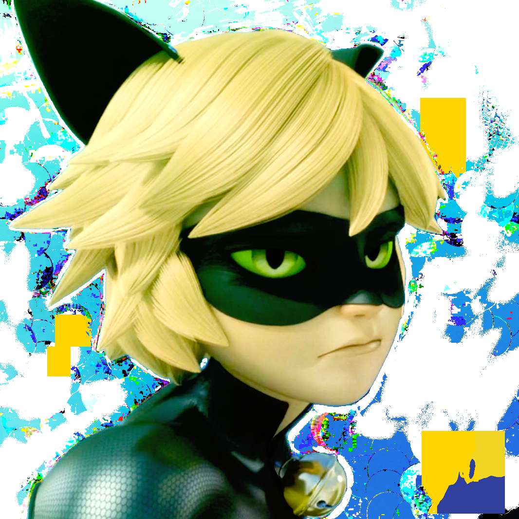 Anime superhero with cat ears and mask glowing green eyes in glitchy background. — Chat PNG