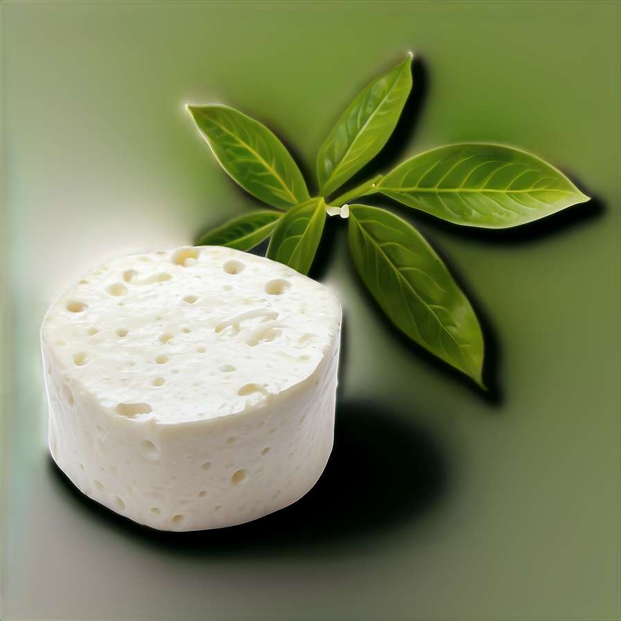 A block of cheese with basil leaves on a green background. — Cheese PNG
