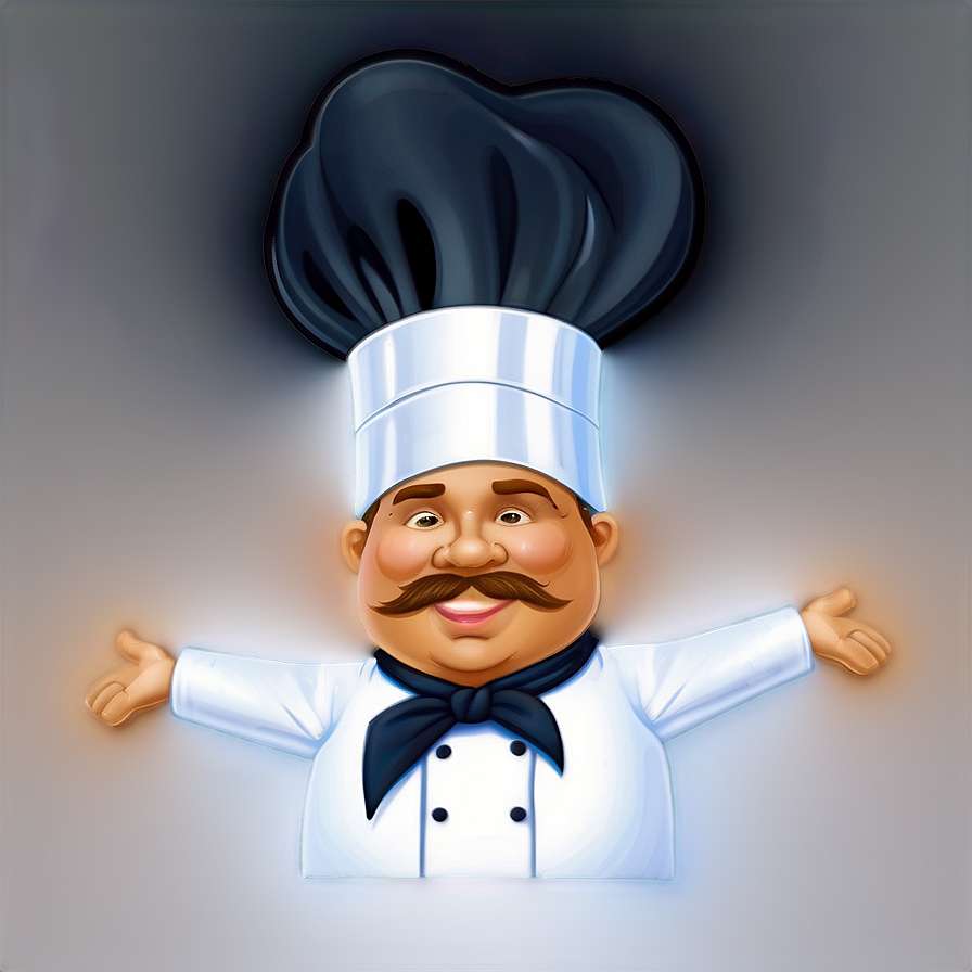 A happy cartoon chef in uniform with arms open wide. — Chef Hat PNG