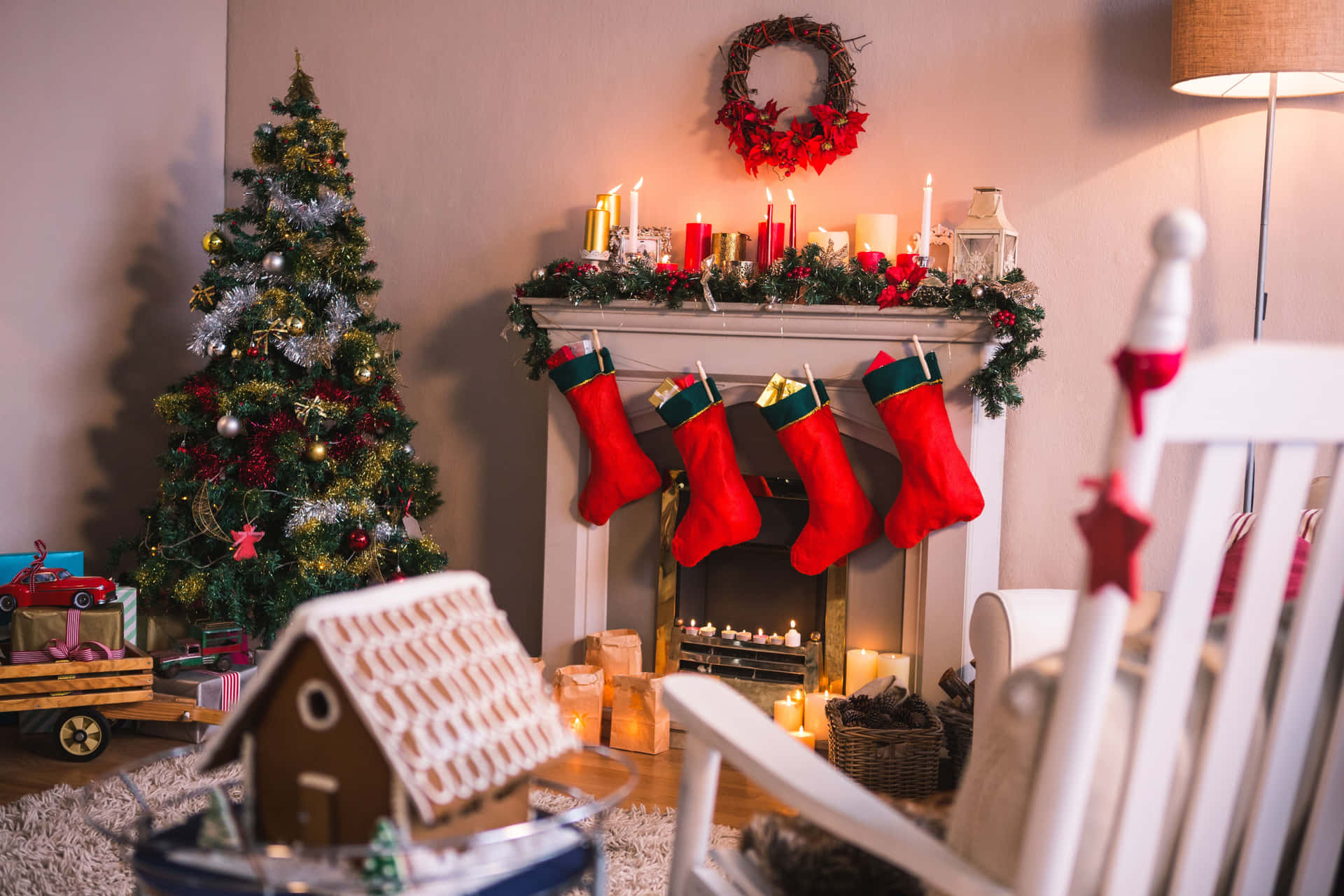 Cheminée De Noël Confortable Fond d'écran