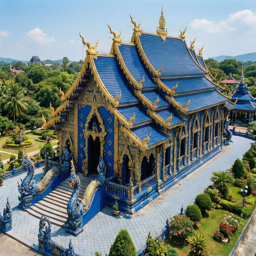 Top-down view of Blue Temple showcasing its unique architecture — Chiang Rai Picture