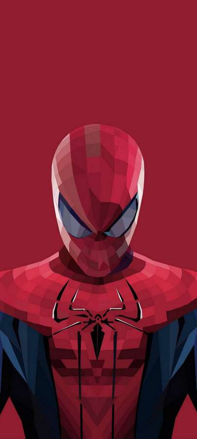 Spider-Man low-poly en traje rojo y azul sobre fondo rojo — Chicos Fondos de pantalla