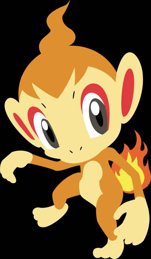 A cartoon monkey with a flame tail poses dynamically against a black background. — Chimchar Wallpaper