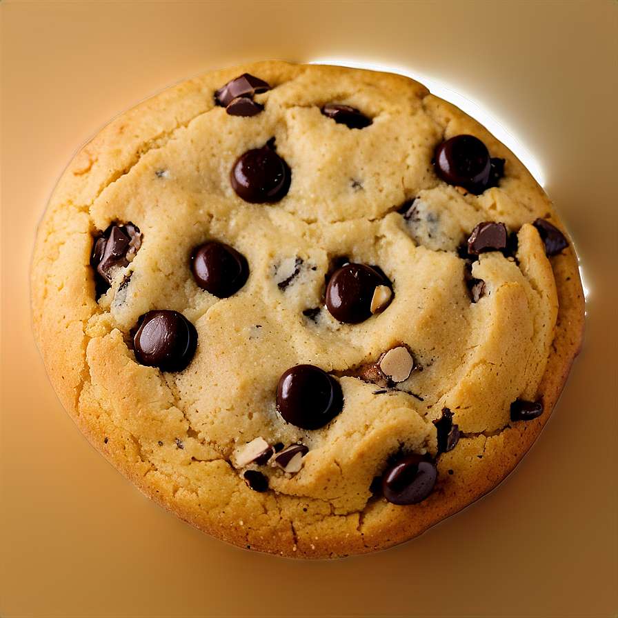 A freshly baked chocolate chip cookie with almonds on a warm background. — Chocolate Chip Cookie Picture