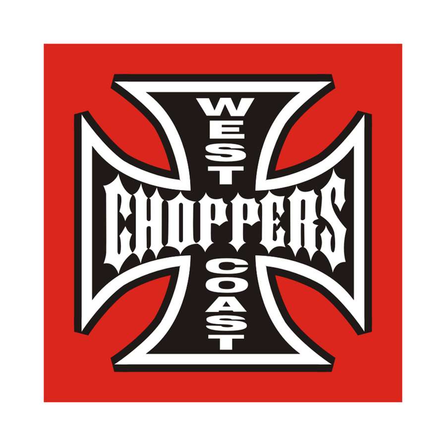 West Choppers Coast logo in bold red black and white gothic font. — Choppers Background