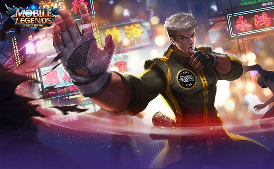 En spilkarakter i en neonlys bynatscene. — Chou Ml Wallpapers
