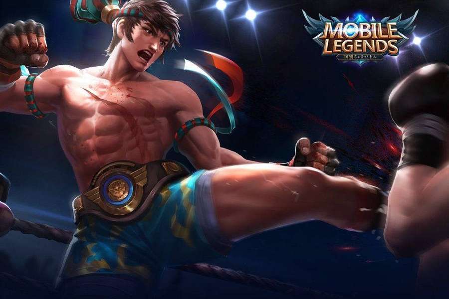 Boxer in ring delivering kick with championship belt under arena lights — Chou Mobile Legend Wallpaper
