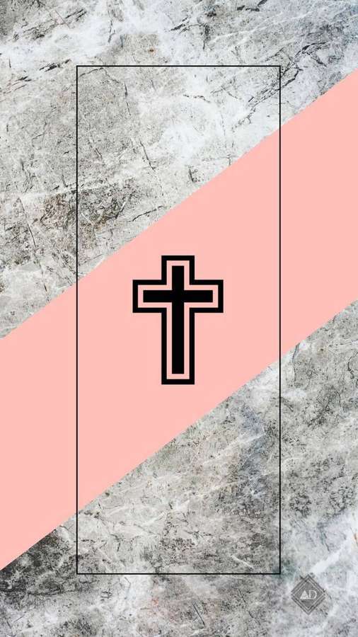 Croce nera in cornice su marmo con striscia diagonale rosa. — Christian iPhone Sfondi