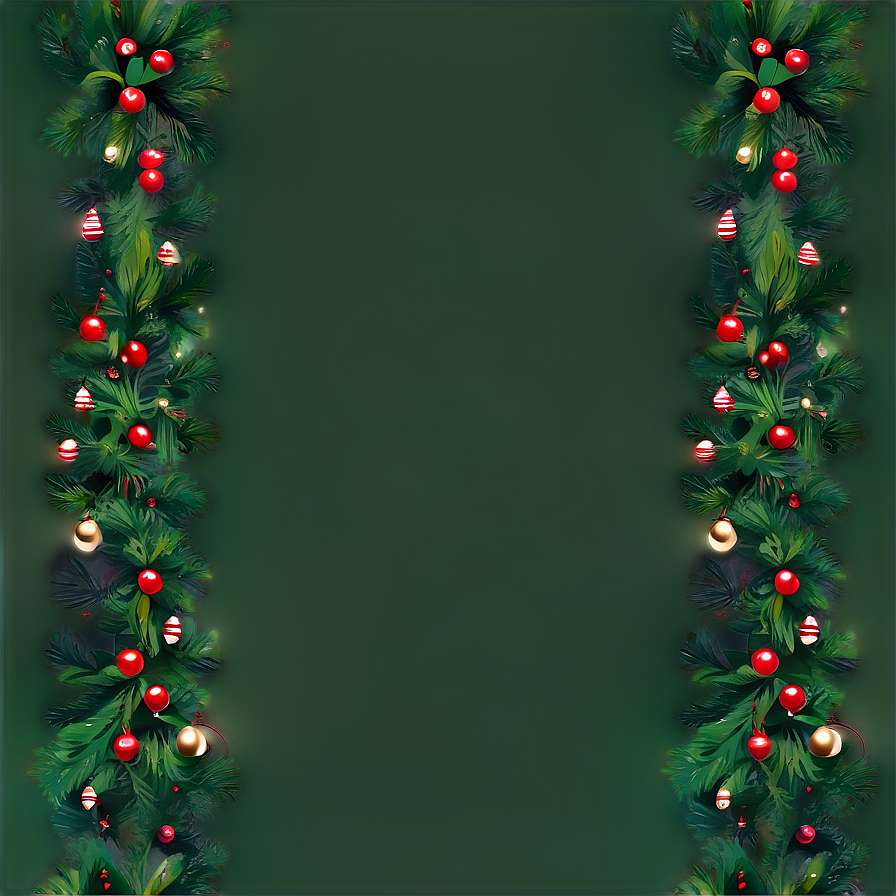 Festive Christmas garlands with red ornaments and gold lights on dark green background. — Christmas Border PNG