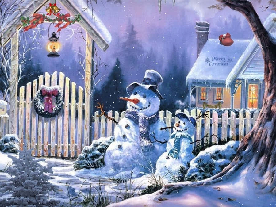 Christmas Snowman Background Wallpaper