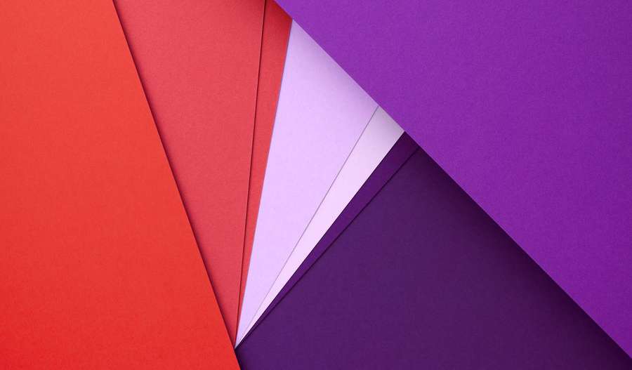 Abstraktes geometrisches Muster aus geschichteten bunten Papieren in Rot, Orange, Lavendel und Lila. — Chromebook Wallpaper