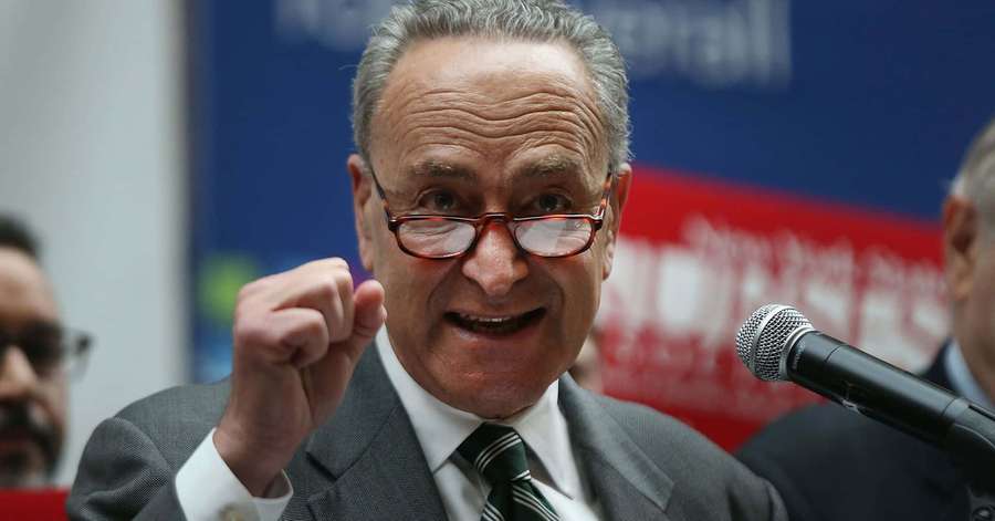 Mann in Anzug und Brille spricht mit geballter Faust in ein Mikrofon. — Chuck Schumer Wallpaper