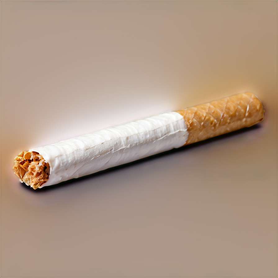 A lit cigarette with white paper and brown tobacco on beige surface. — Cigarette PNG