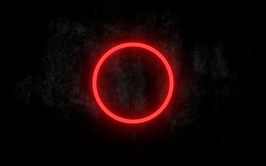 Un círculo de neón rojo brillante sobre un fondo oscuro texturizado con efectos de humo. — Círculos oscuros Fondos de pantalla