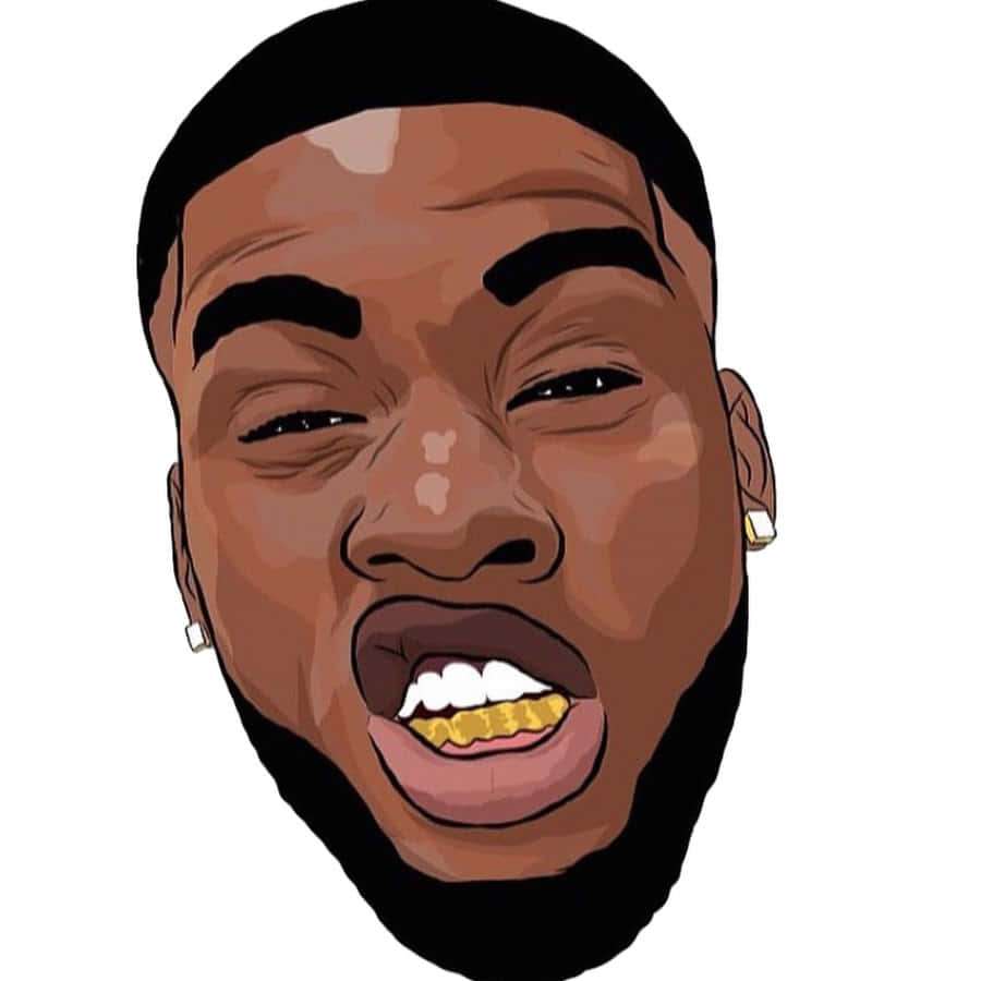 A smiling man with gold grillz and diamond earrings in a digital illustration. — Cj So Cool Wallpaper