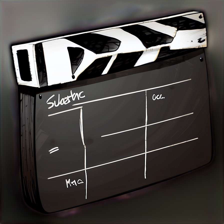 A movie clapperboard with handwritten details and black-and-white stripes. — Clapperboard PNG