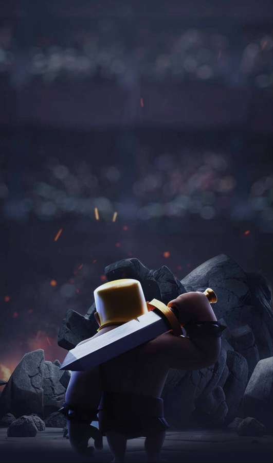 Krieger mit Schwert steht in feuriger Arena und blickt auf die Menge — Clash Royale Bilder