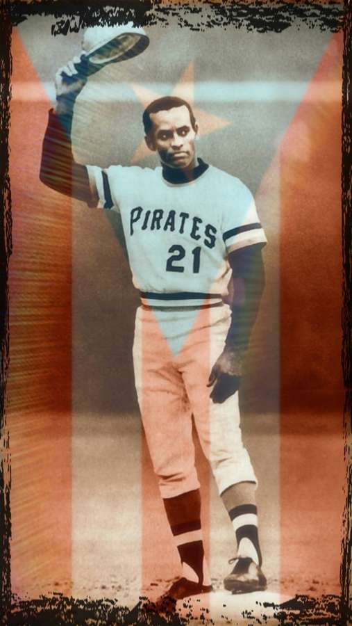 Baseball player in Pirates uniform tipping cap with patriotic background. — Clemente Wallpaper