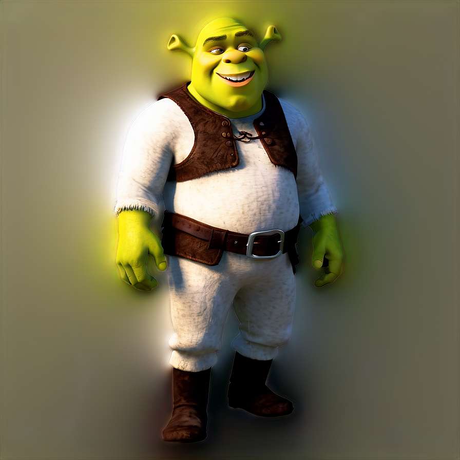Green ogre character smiling in white outfit with glowing aura. — Clips PNG