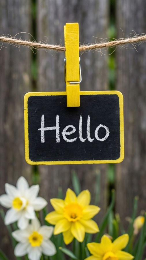 Yellow clothespin with hello sign on wooden fence. — Clothespin Wallpaper