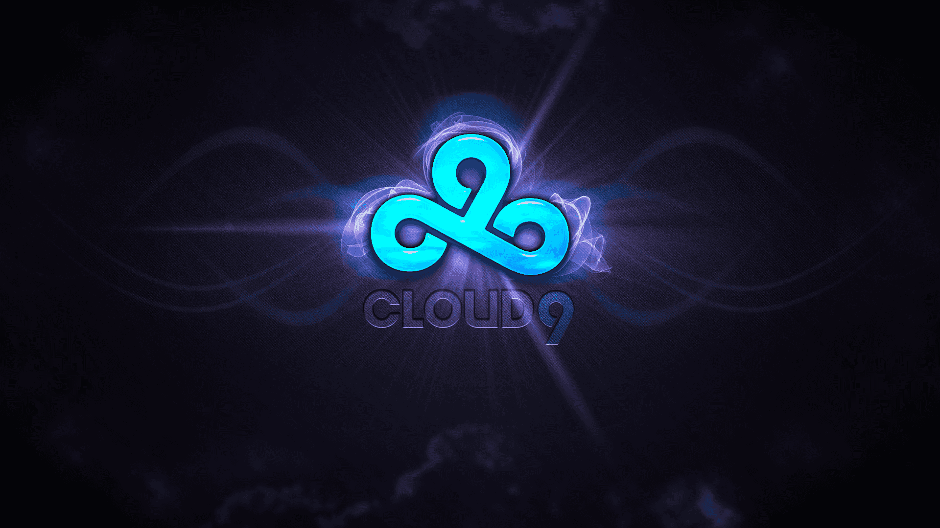 Cloud9 gaming logo glowing with blue light in a dark cosmic scene. — Cloud 9 Wallpaper